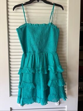 Francesca's Teal Tiered Ruffle Sundress with Front Tie